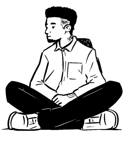 Transhuman Young Man Waiting Coloring Page